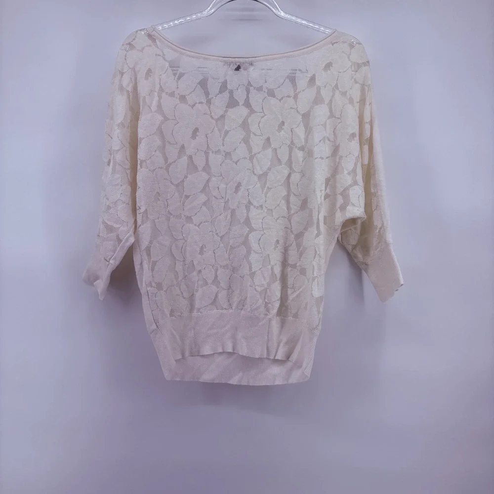 American Eagle‎ Lace Front Knit Sweater Off White Womens M Batwing Sleeve